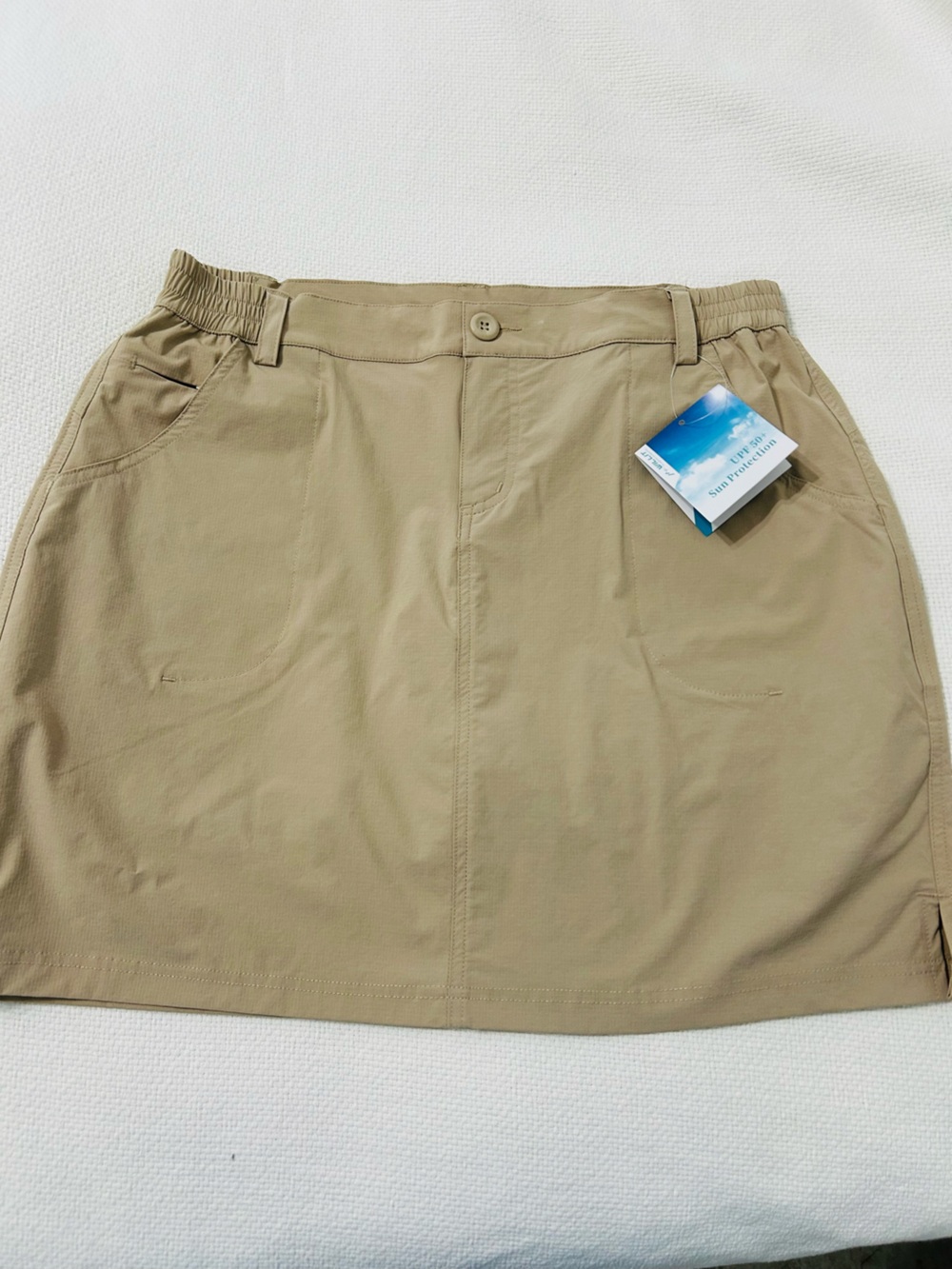 High-Waist A-Line Khaki Skirt with Button Waist
